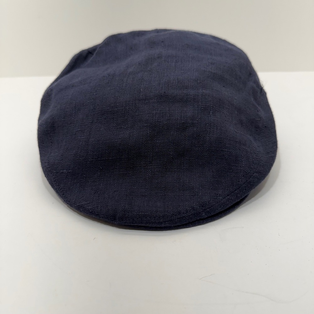 Tempo Navy Blue Linen Flat Cap Driver Hat Size Large Mens Classic Ivy Scally Cap